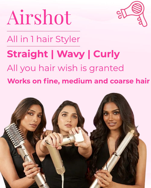 Airshot, All in 1 Hair Multi-styler | 8 Attachments | Curl, Smooth, Dry, Blow, Volume