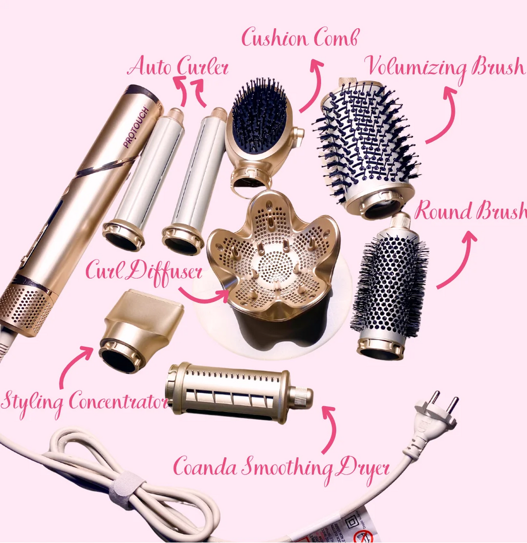 Airshot, All in 1 Hair Multi-styler | 8 Attachments | Curl, Smooth, Dry, Blow, Volume